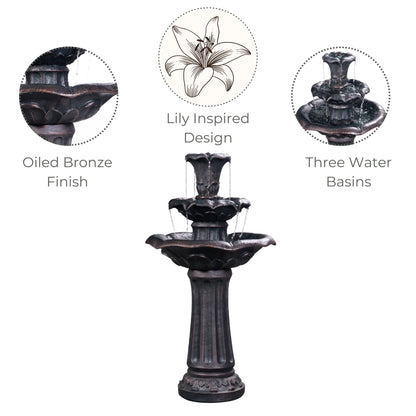 Teamson Home 37.8" 3-Tier Lily Birdbath Water Fountain