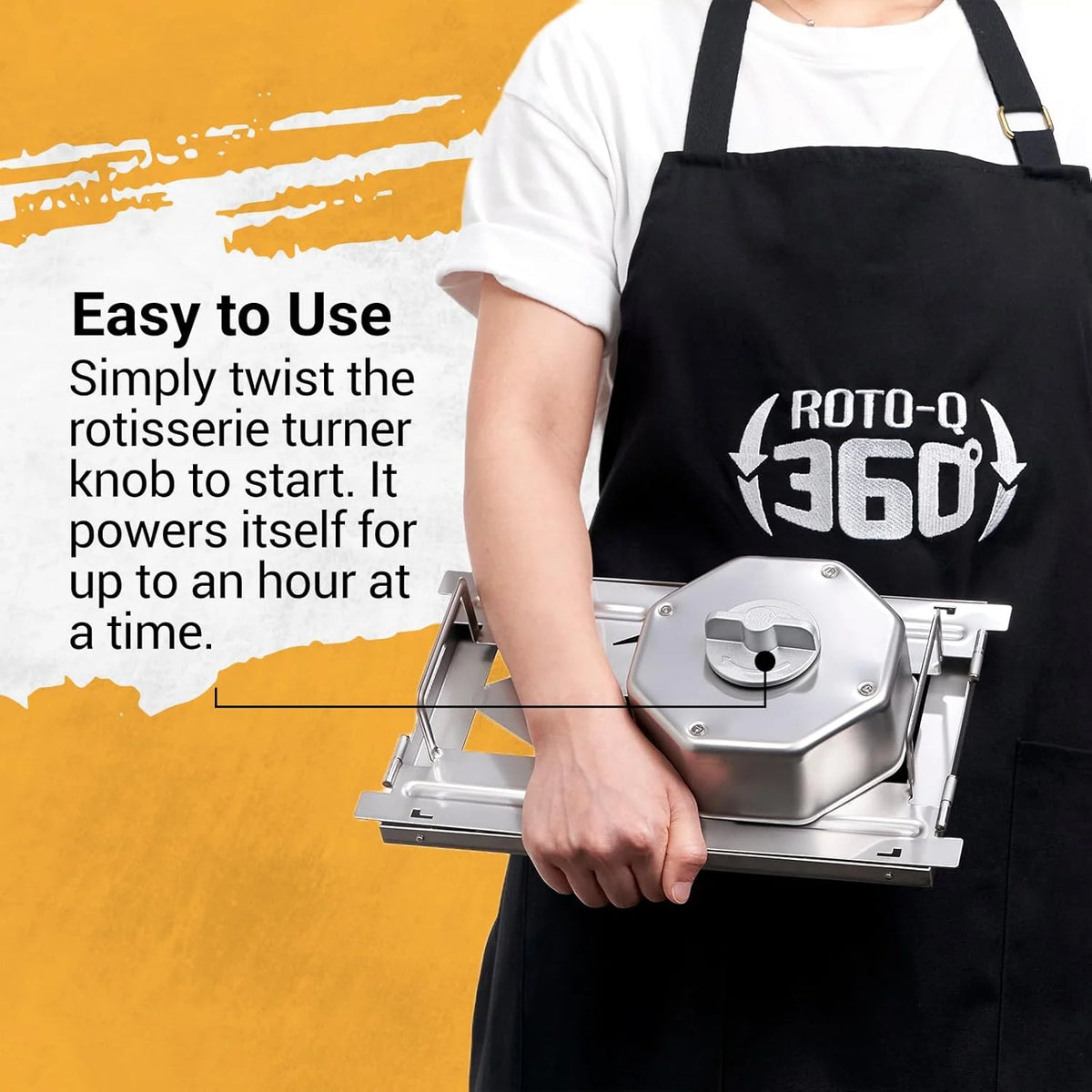 ROTO-Q 360 Cordless Stainless Steel Rotisserie Kit - Non-Electric for Grills, Ovens, BBQ, Smokers - Indoor/Outdoor