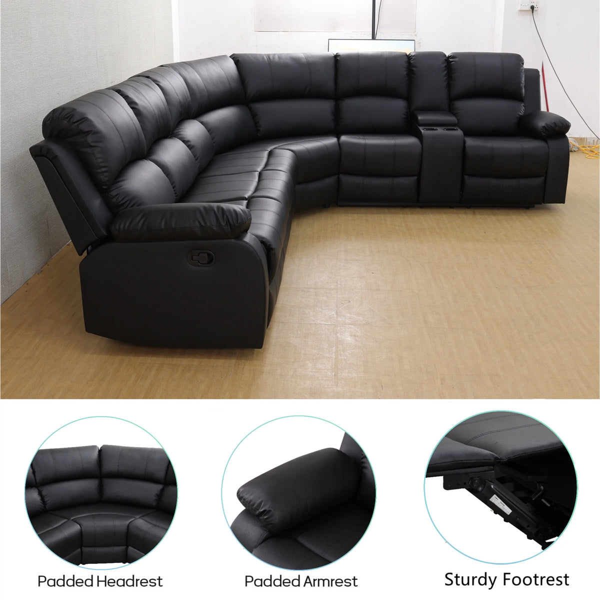Aukfa 3-Piece Recliner Sofa Set, 6 Seat Sectional Couch with Cup Holders&Storage Console, Gray