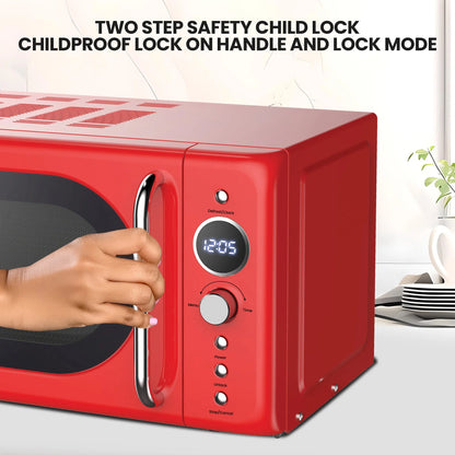 Total Chef Retro Microwave Oven, 0.7 Cu Ft, 8 Pre-Sets, 700W, Red