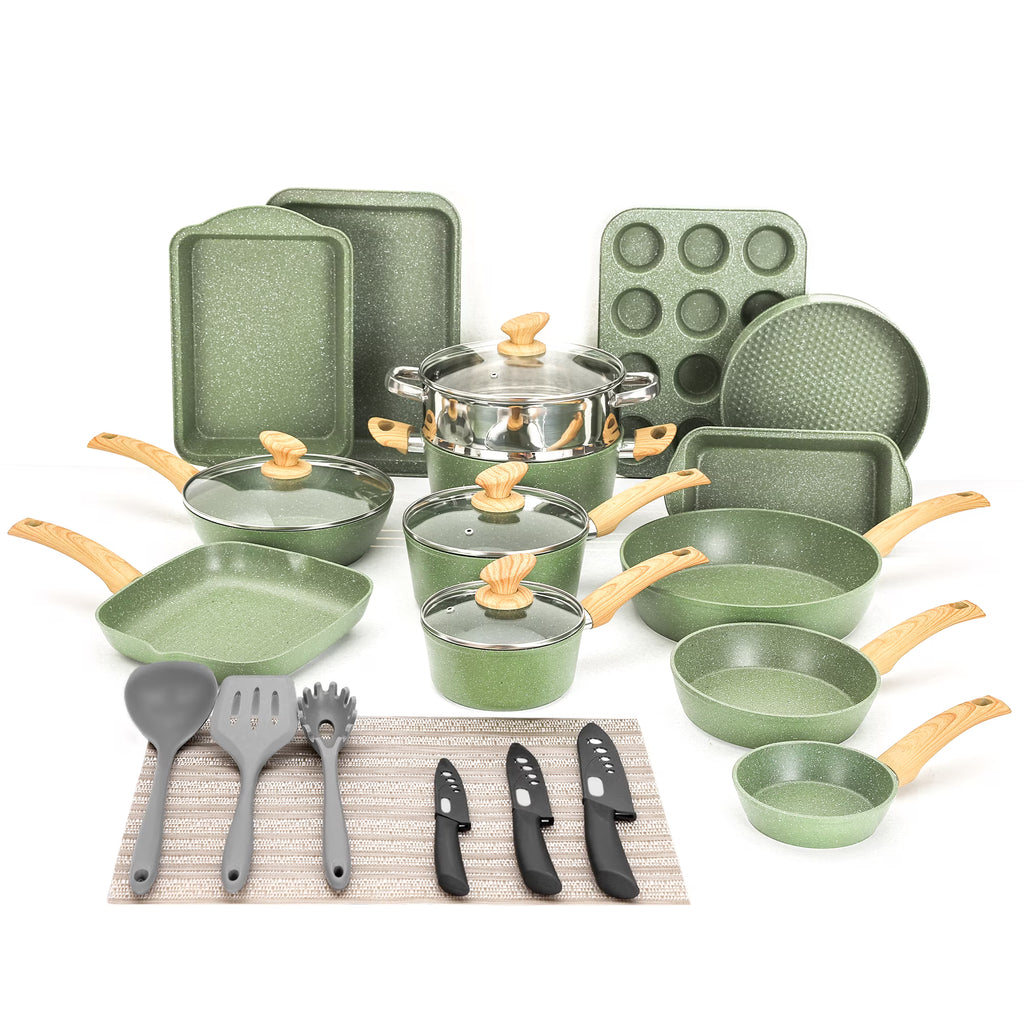 Sophia & William 30 Pieces Cookware & Bakeware Set Safe Granite Non-stick Aluminum Pots and Pans, Black