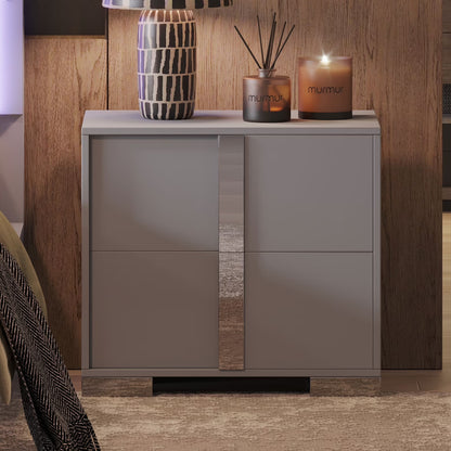 Elegant Nightstand with Metal Handle, Mirrored Bedside Table with 2 Drawers for Bedroom, Living Room, End Sofa Side Table for Living Room, Office, White