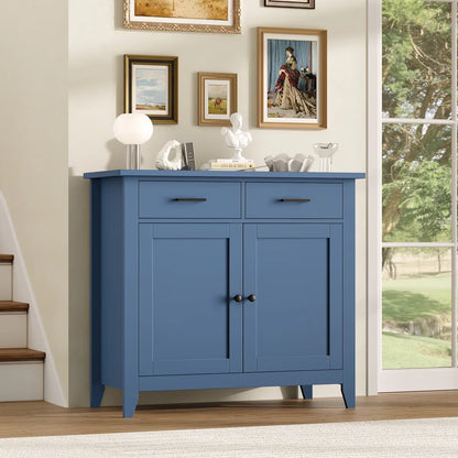 Homfa Entryway Cabinet, Kitchen Storage Cabinet, Farmhouse Buffet Sideboard with 2 Drawers and 2 Doors,Coffee Bar with Storage for Dining Room Living Room,White