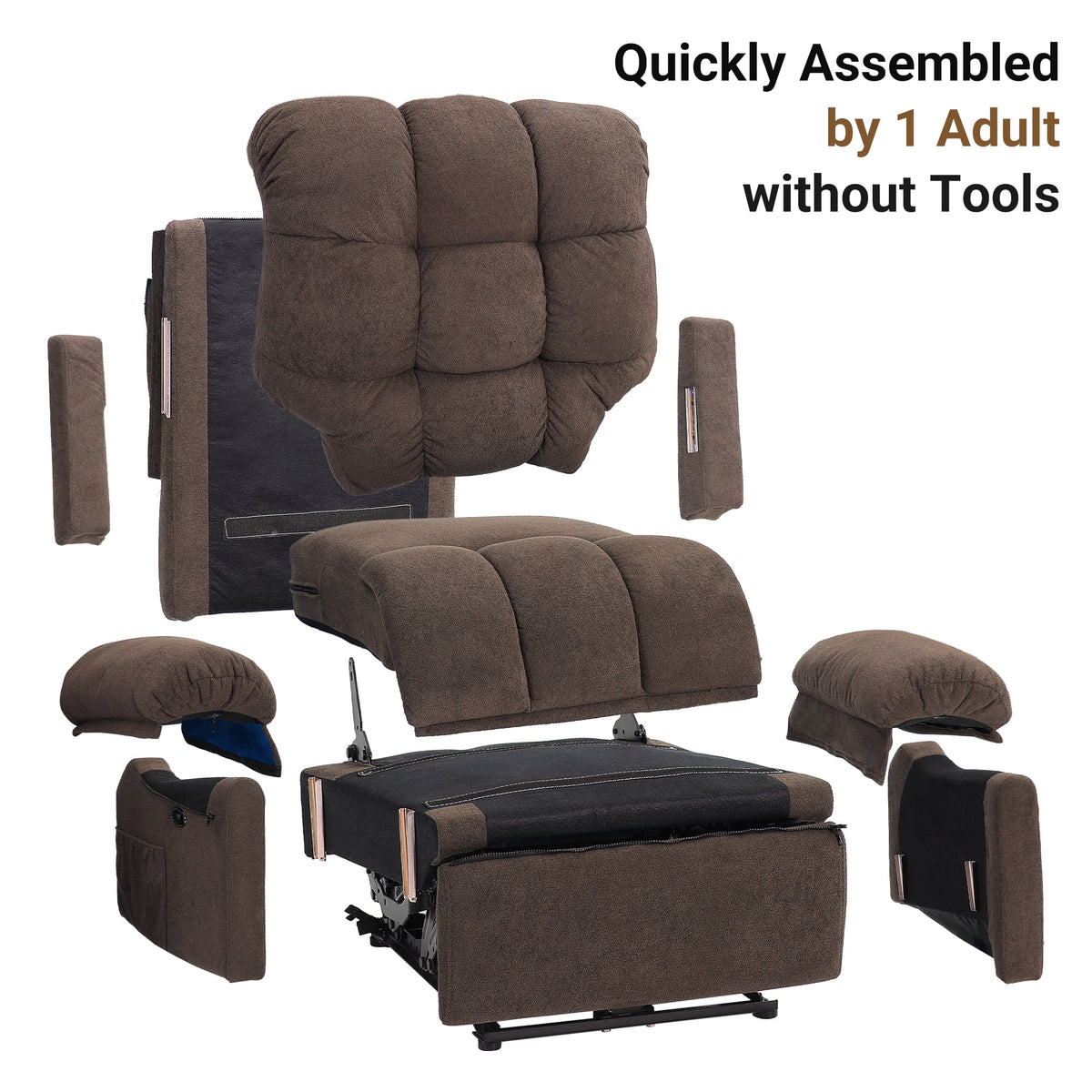 Power Recliner Chair,Electric Recline Sofa Chair for Adults with USB Port,Comfy Teddy Fleece Adjustable Cloud Sofa,Tool-Free Setup,Beige White