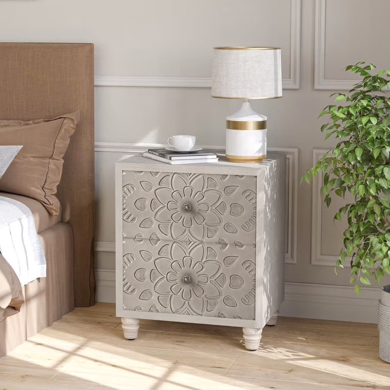 FOROUTIA Wooden Nightstand with 2 Drawers,Vintage MDF Bedside Tables with Storage