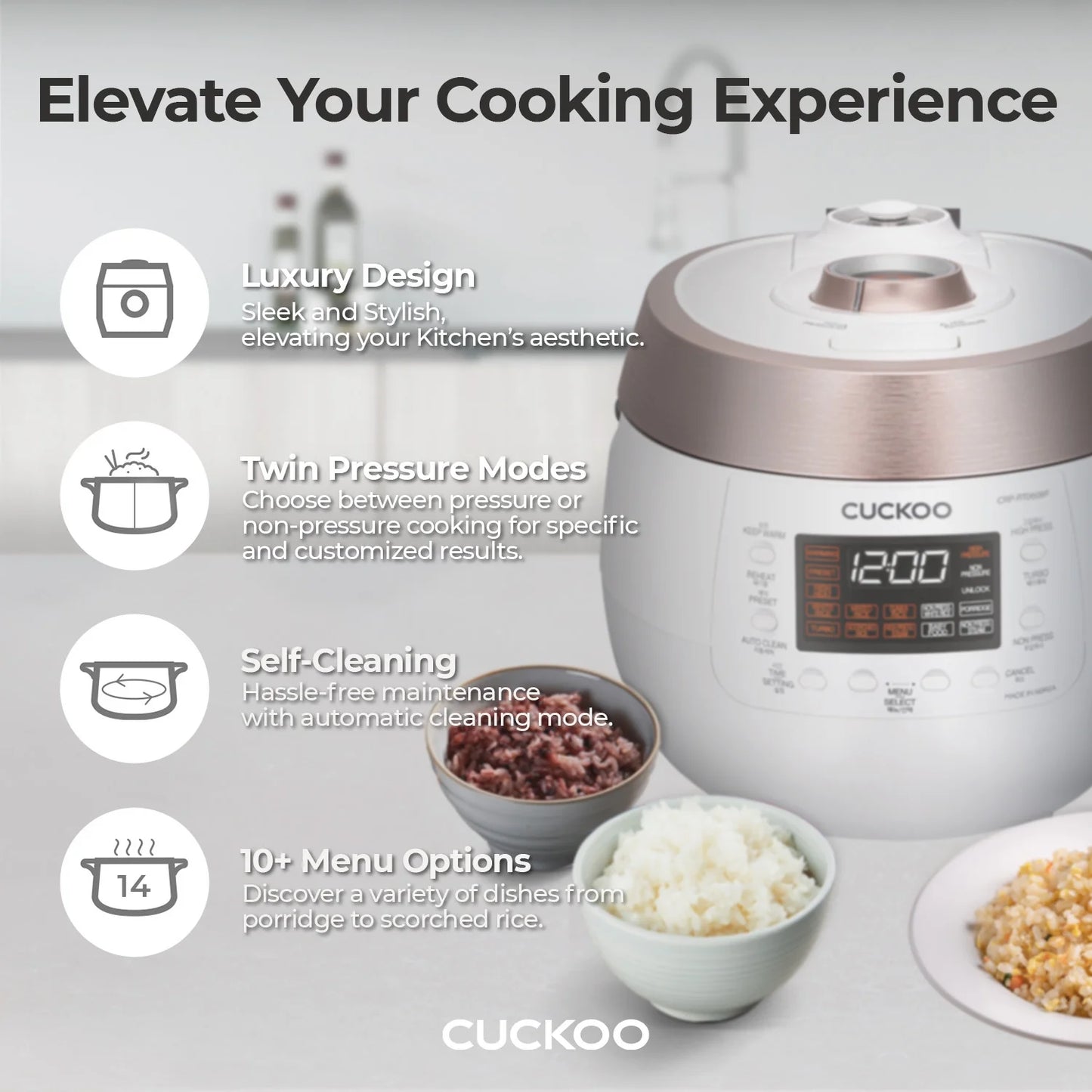 CUCKOO CRP-RT0609FB 6-Cup (Uncooked) / 12-Cup (Cooked) Twin Pressure Rice Cooker & Warmer with Nonstick Inner Pot, 14 Menu Options, Safe Steam Release, 3 Voice Guide, Auto Clean (Black)