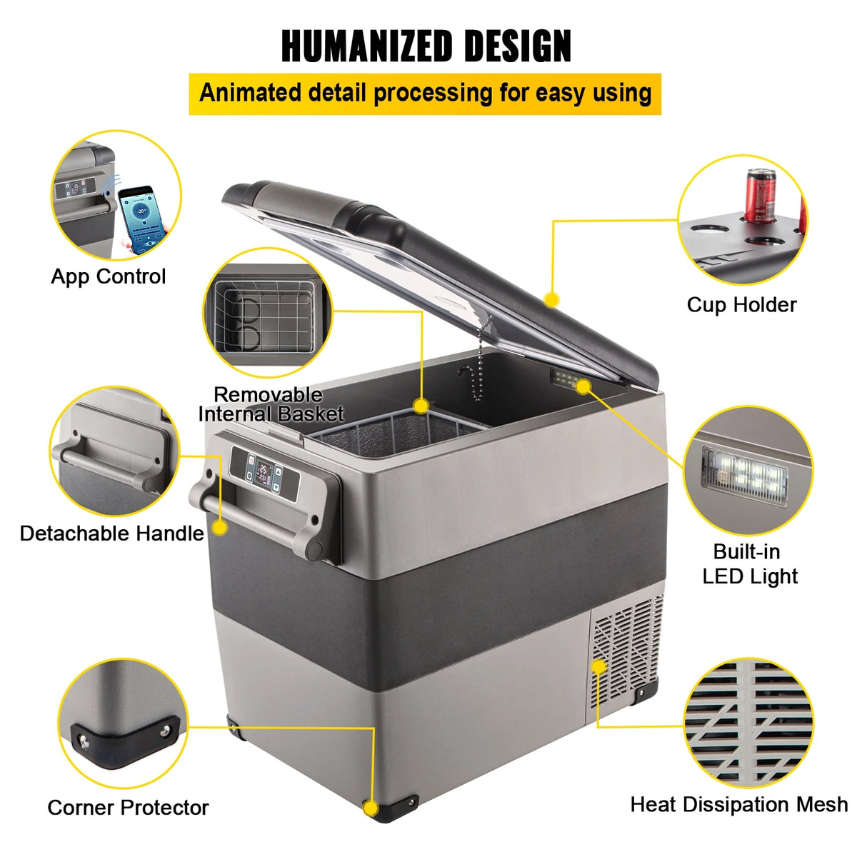 BENTISM 22L Portable Car Refrigerator, 23 Quart RV Fridge, 12/24V DC & 110-240V AC Vehicle Car Truck Boat Mini Electric Cooler for Driving Travel Fishing Outdoor and Home Use