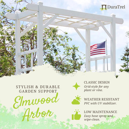 Dura-Trel Elmwood Arbor 57" x 84" PVC Outdoor Garden Arch Lattice Trellis