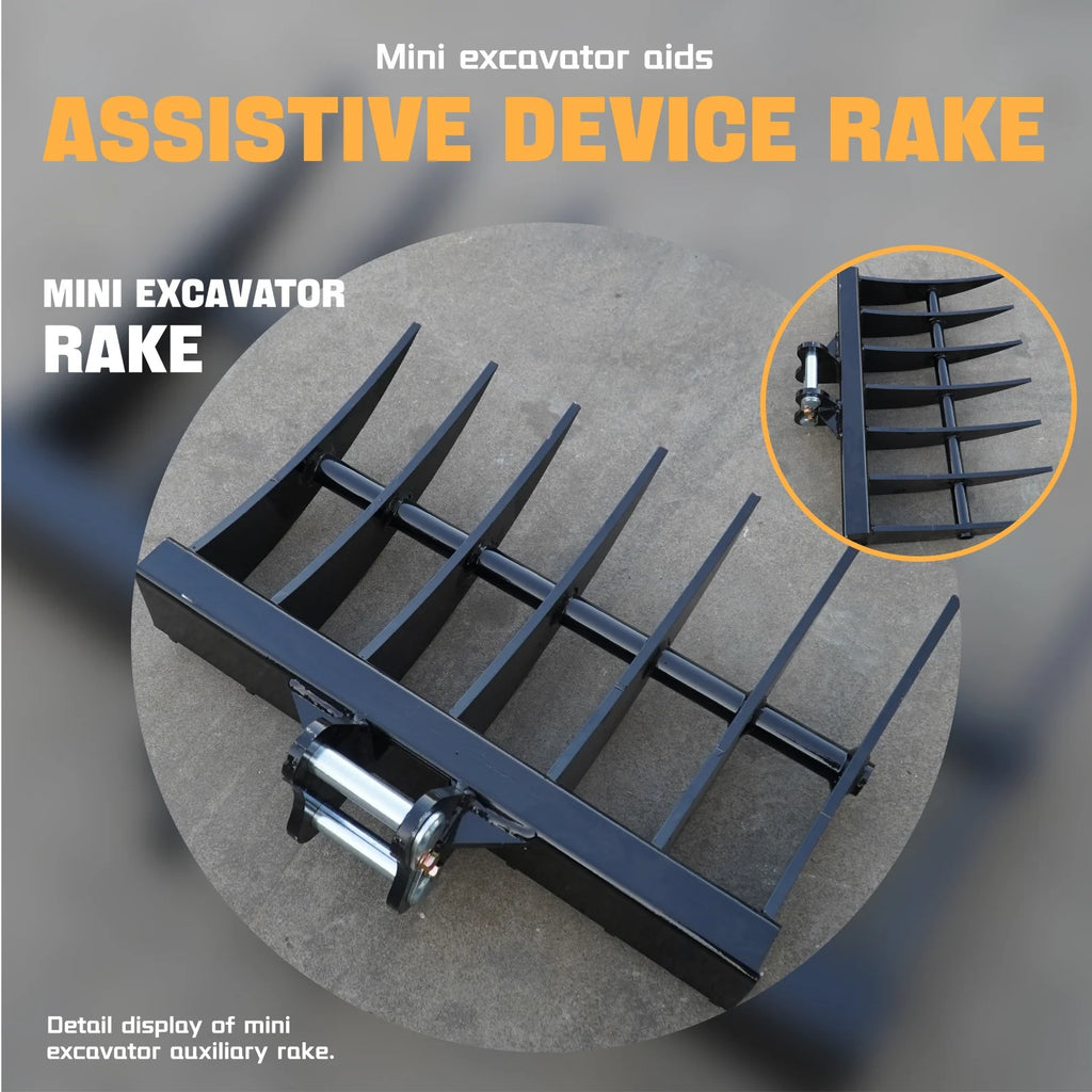 MachPro Mini Excavator Rake, 31'' Mini Excavator Attachments, 9 Tooth Wide Backhoe Digger Accessories Rake Use for Land Clearing, Debris Removing