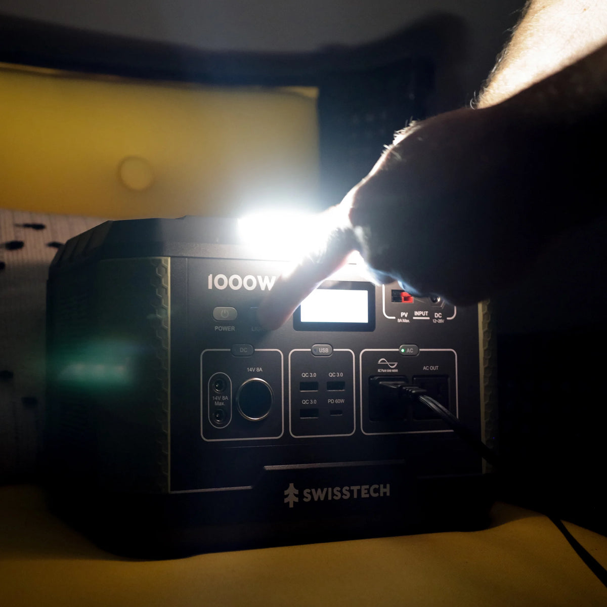 Swiss Tech 1000W portable power station 999Wh solar generator for camping & emergency use