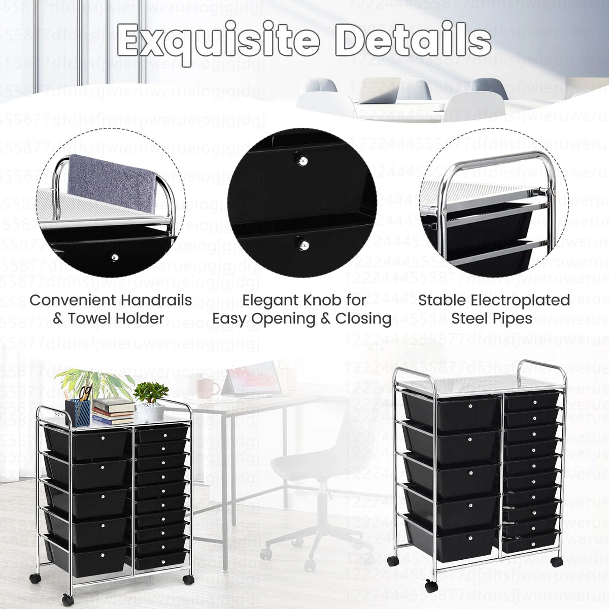 Costway 15 Drawer Rolling Storage Cart Tools Scrapbook Paper Office School Organizer White