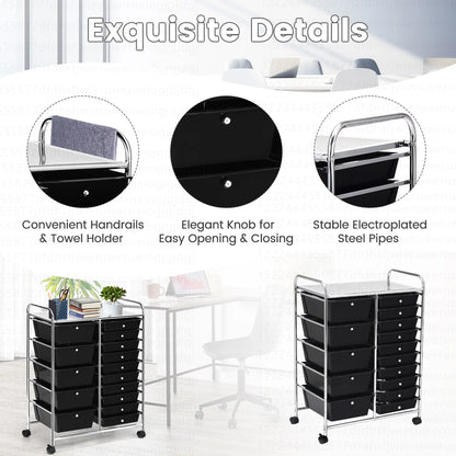 Costway 15 Drawer Rolling Storage Cart Tools Scrapbook Paper Office School Organizer White