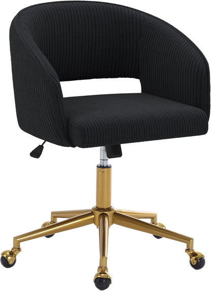 Home Office Swivel Desk Chair, Modern Velvet Vanity Chair, Height Adjustable Armchair with Gold Base, Ergonomic Office Chair for Task Study Computer Room, Beige