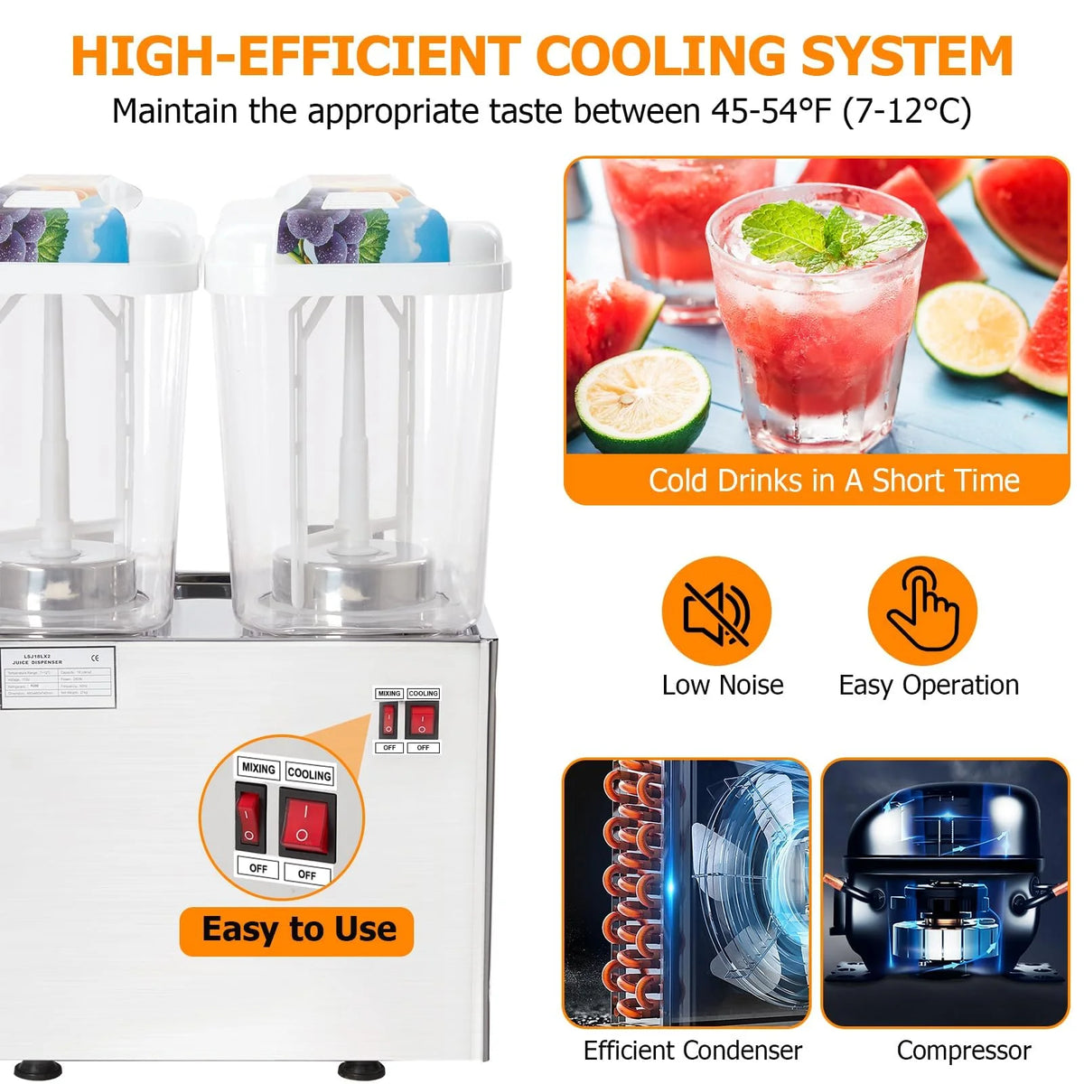 TROPOW Commercial Beverage Dispenser, 2 Tanks ,Juice Dispenser, 380W Stainless Steel Food Grade Lemonade Dispenser With Thermostat Controller, Drink Dispensers for Parties Restaurant