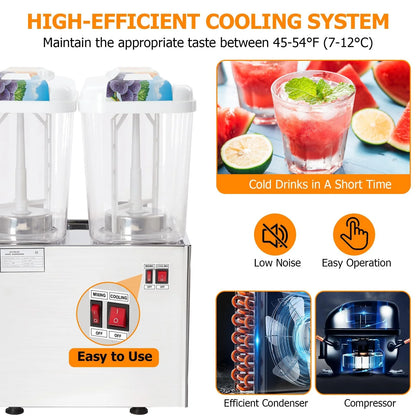 TROPOW Commercial Beverage Dispenser, 2 Tanks ,Juice Dispenser, 380W Stainless Steel Food Grade Lemonade Dispenser With Thermostat Controller, Drink Dispensers for Parties Restaurant