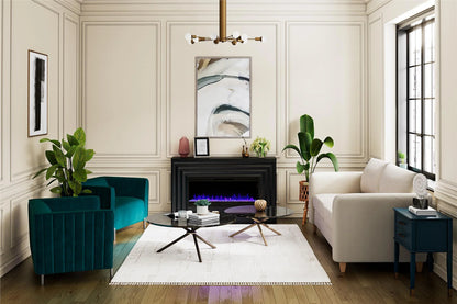 CosmoLiving by Cosmopolitan Rene Electric Fireplace Mantel 65" TV Stand with Multi-Color Flame and Crystal Ember Bed, Black