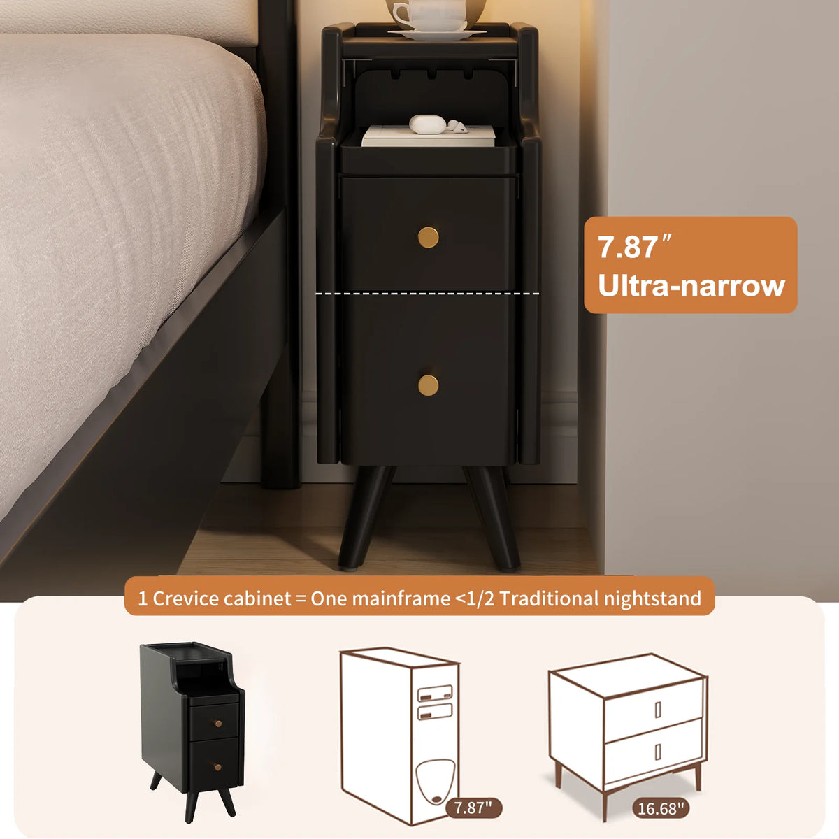 Small Nightstand,Solid Wood Nightstand with Drawers, Walnut Bedside Table for Bedroom