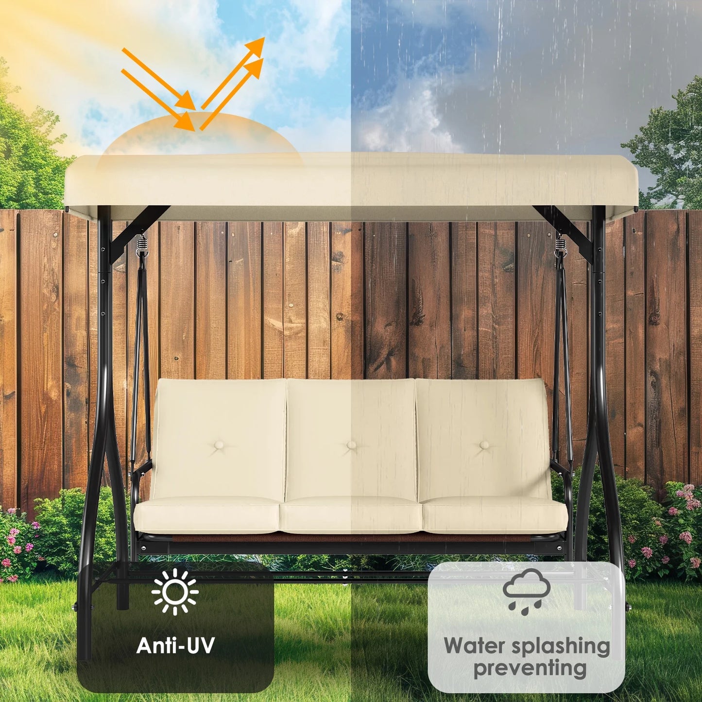 Arlopu 3 Person Porch Swing Outdoor Converting Canopy Swing Glider with Canopy