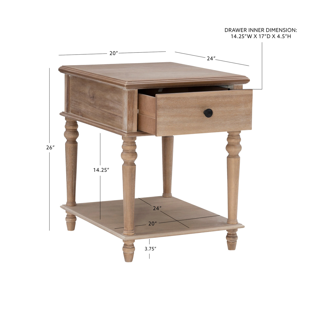 Powell McGhie Single Drawer Indoor End Table with Shelf, 26" Tall, Natural