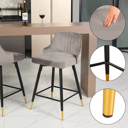 EiweLive 25'' Swivel Bar Stools with Back Set of 4, Gray Velvet Counter Height Stools for Kitchen Island, Pub