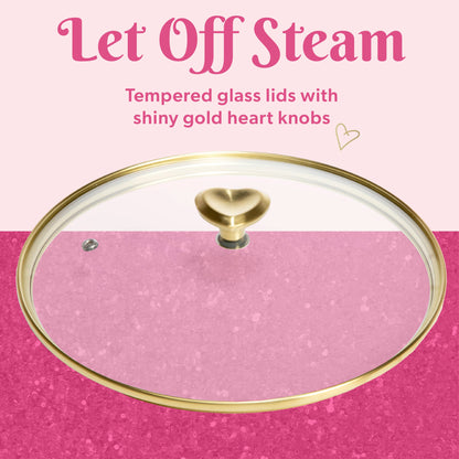 Paris Hilton 10-Piece Ceramic Nonstick Cast Aluminum Cookware Set, Clean Ceramic? Coating, Faceted Pink Design