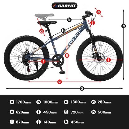 24 inch Mountain Bike with Fat Tires, Kids Bike with Disc Brakes & Suspension
