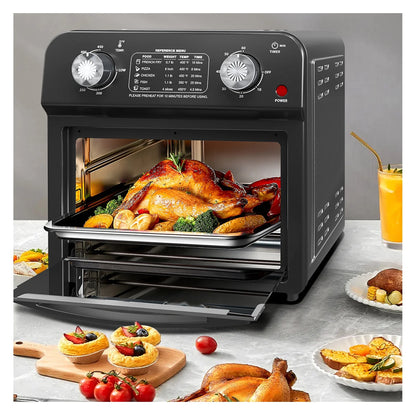 12.5 Quart 7-in-1 Convection Toaster Oven, 1500W, 5 Pre-set Menus, Roast, Bake, Grill, Broil, Toast, Dehydrate, Defrost, Stainless Steel, Black