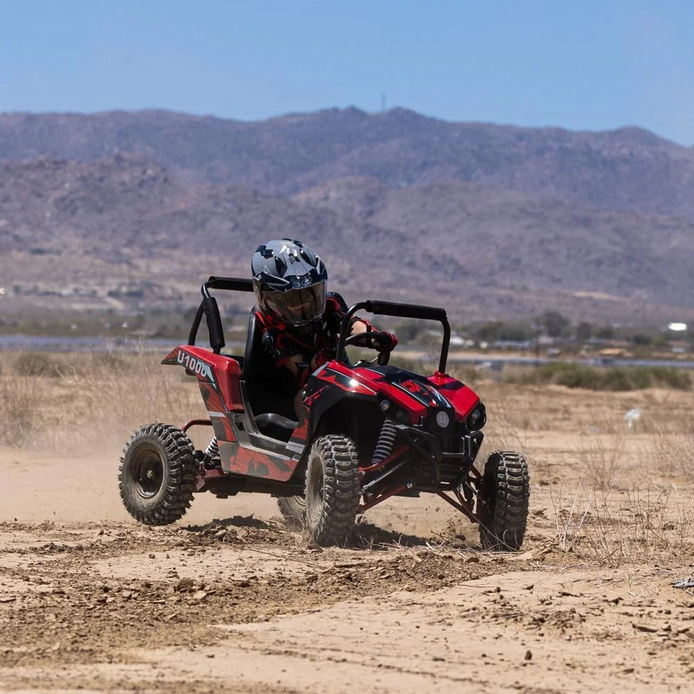 UTV Ride on Car (Large),Shock Absorber, 48V Electric Vehicles with Disk Brake, Gear Switch, Steel Frame, Off-Road Tire, Flexible Seat Belt and Seat, Three-Speed Parental Limit-Lock Function (Blue)