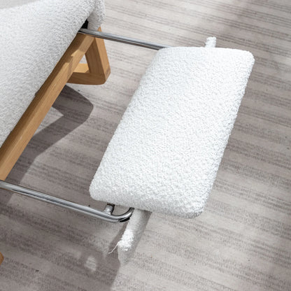Modern Accent Rocking Chair with Pull-out Footrest,Nursery Glider Chair with Solid Wood Legs & Side Pocket,Upholstered Lounge Chair with High Backrest,White