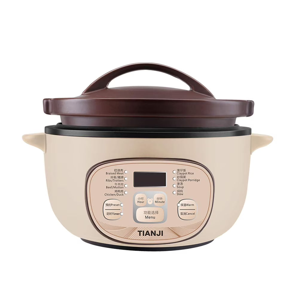 TIANJI Electric Claypot Crock Pot Stew Pot Rice Cooker Ceramic Soup Porridge Maker 3L,24h Pre-set