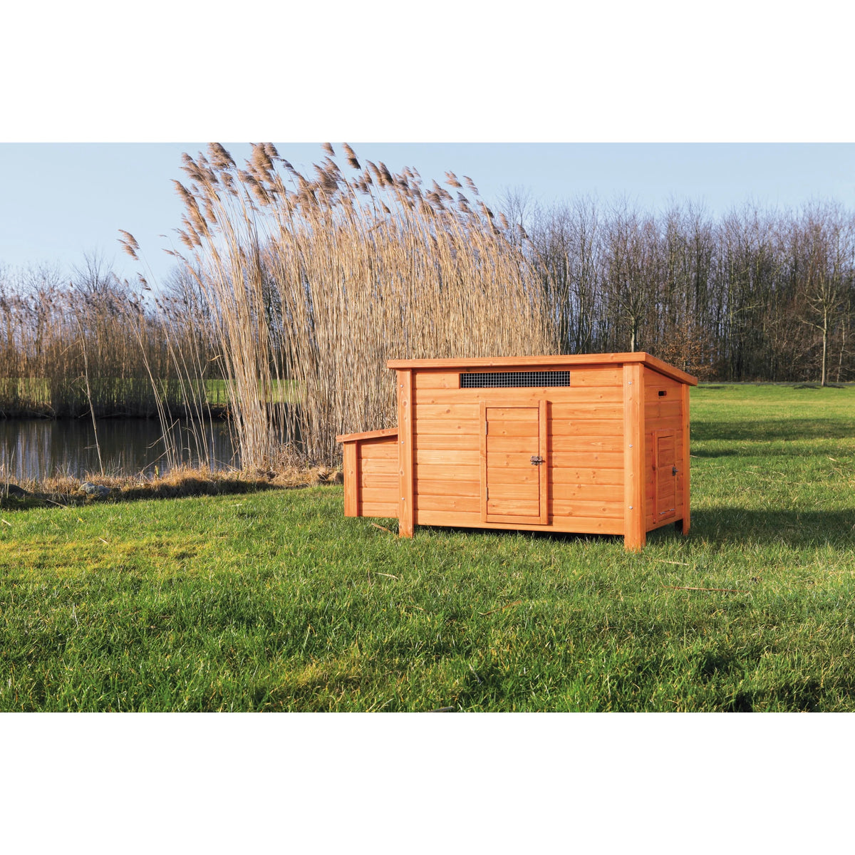 TRIXIE Weatherproof Outdoor Wooden Chicken Coop with 2 Nesting Boxes & Run, Brown