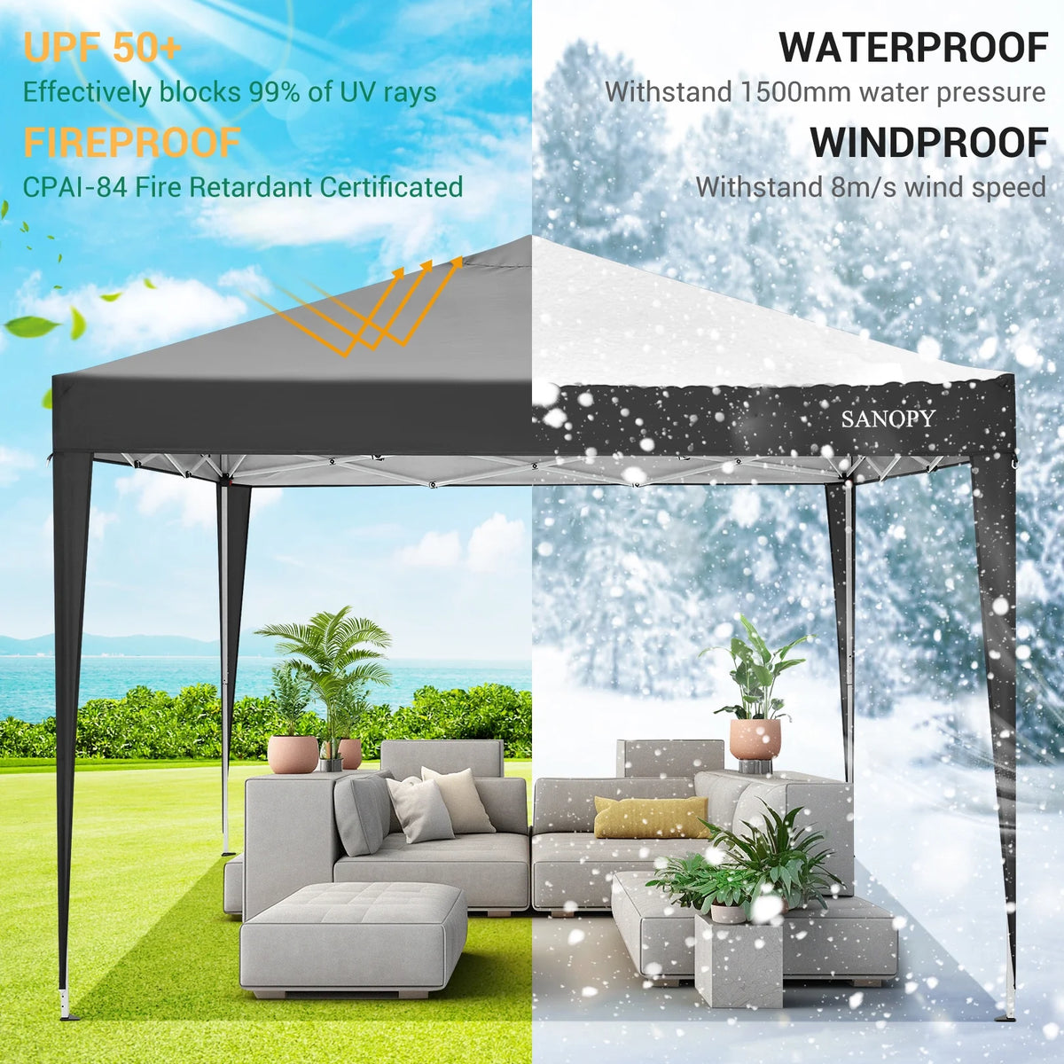 SANOPY 10'x10' EZ Pop Up Canopy Tent Outdoor Party Instant Shelter Portable Folding Beach Canopy with 4 Sandbag & Carrying Bag, Black