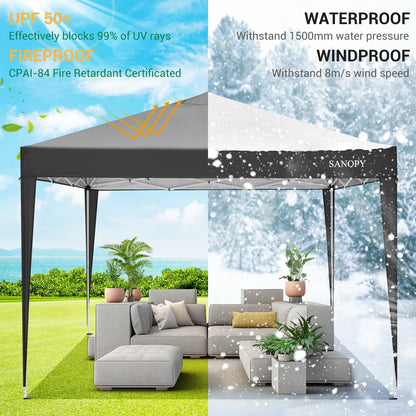 SANOPY 10'x10' EZ Pop Up Canopy Tent Outdoor Party Instant Shelter Portable Folding Beach Canopy with 4 Sandbag & Carrying Bag, Black