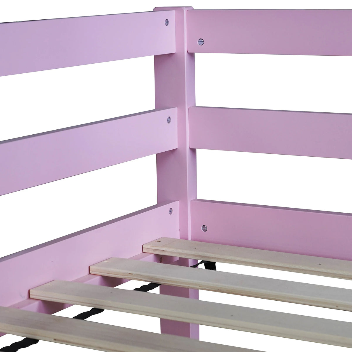 Twin Over Twin Floor Bunk Bed, UHOMEPRO Solid Wood Low Bunk Bed with Safety Rail, Ladder, Heavy Duty Bunk Beds, Space-Saving Bedroom Dorm Furniture, Gray