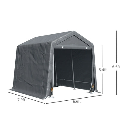 Outsunny 6'x8' Outdoor Storage Shelter with Rollup & Zipper Door, Heavy Duty Carport Shed for Motorcycle Garden Storage, Grey