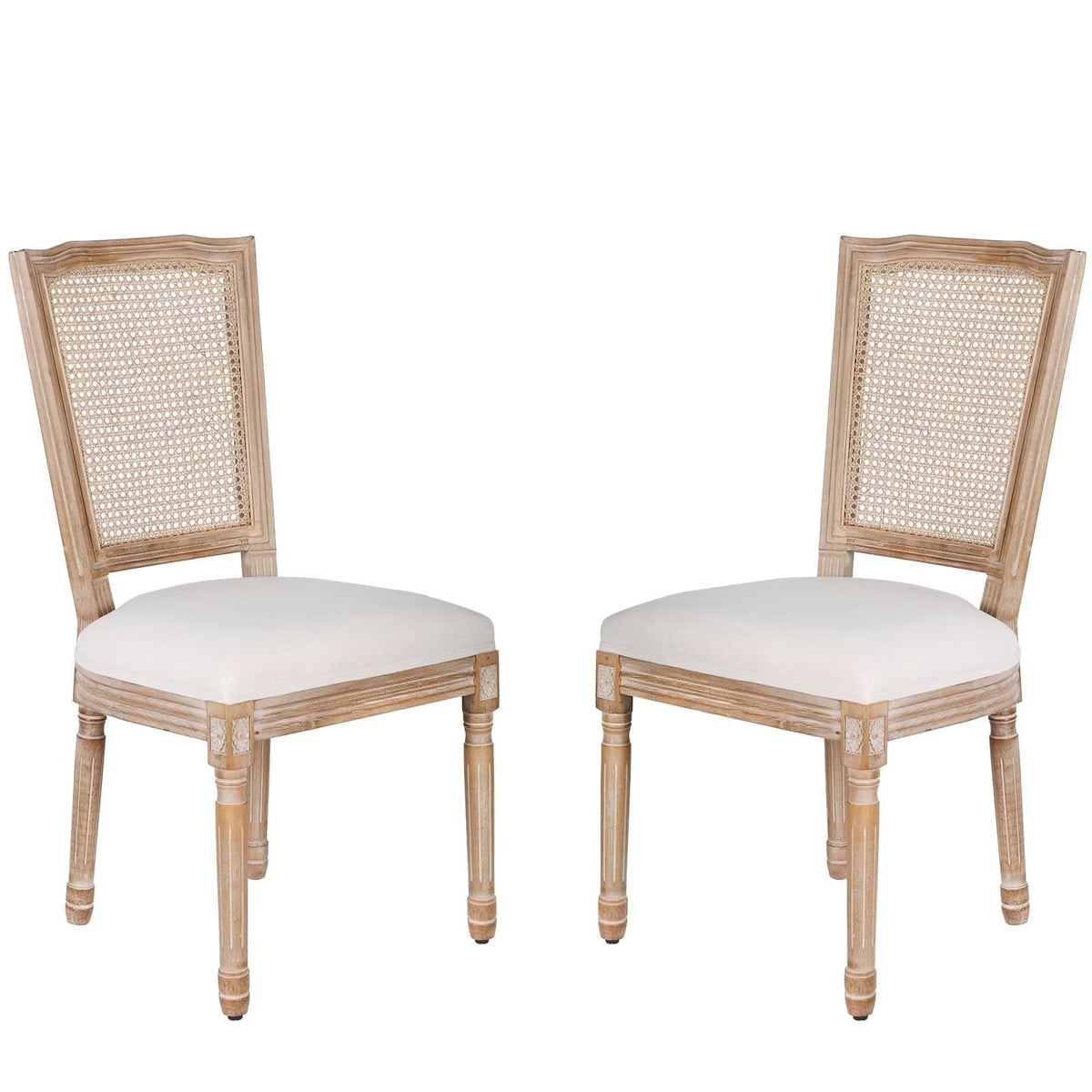 French Dining Chairs Set of 2 Beige Natural Fabric Round Back with Solid Wood Legs and Frame for Bedroom Dining Room Kitchen