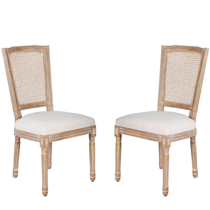 French Dining Chairs Set of 2 Beige Natural Fabric Round Back with Solid Wood Legs and Frame for Bedroom Dining Room Kitchen
