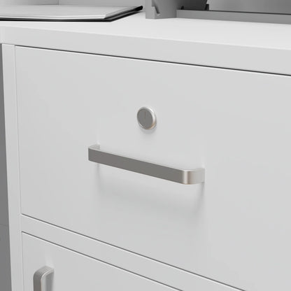 MONSLIPA L-Shape Wood Reception Desk with , Register Stand Reception Center Desk, White