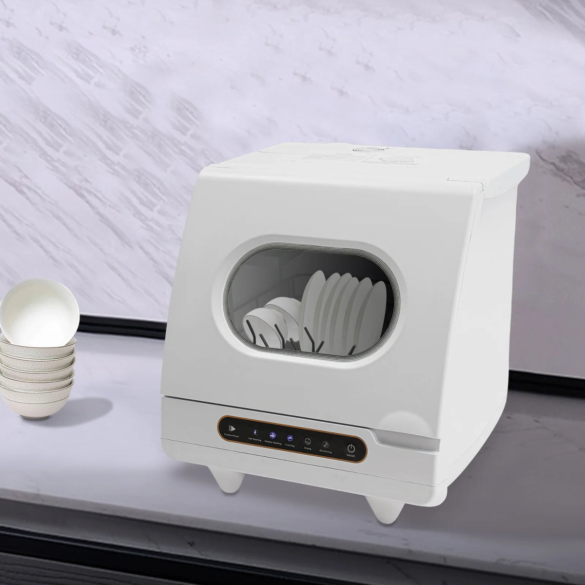 ToppiJoy Portable Countertop Dishwasher with 5 Washing Functions, Quick Wash, Sterilization & Energy-Saving Design �C Ideal for Small Kitchens, Apartments, and Family Homes