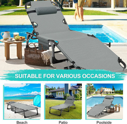 Slsy Folding Lounge Chair, 5-Position Adjustable Outdoor Reclining Chair, Folding Sleeping Bed Cot, Folding Chaise Lounge Chair for Pool Beach Patio Sunbathing