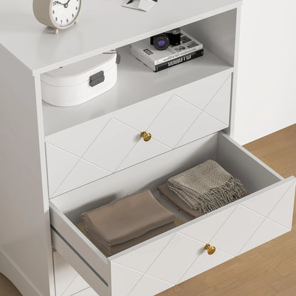 May Color Large White 3 Drawer Dresser Set of 2 with Fluted Panel, Modern Chest of Drawers with Silent Slide Drawers, Wood Accent Nightstand with Storage for Bedroom Living Room, Hallway