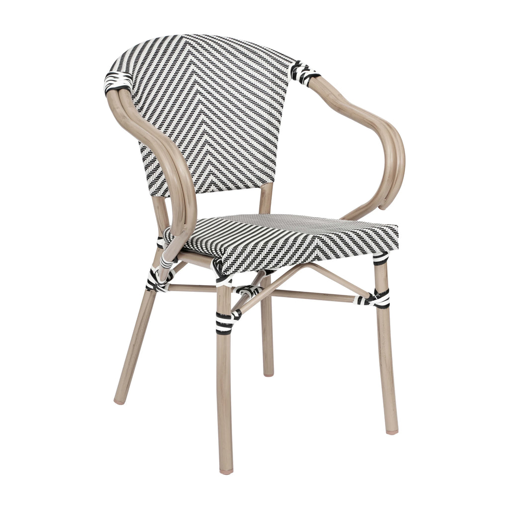Flash Furniture Marseille Indoor/Outdoor French Bistro Stacking Chair with Arms Black/Natural