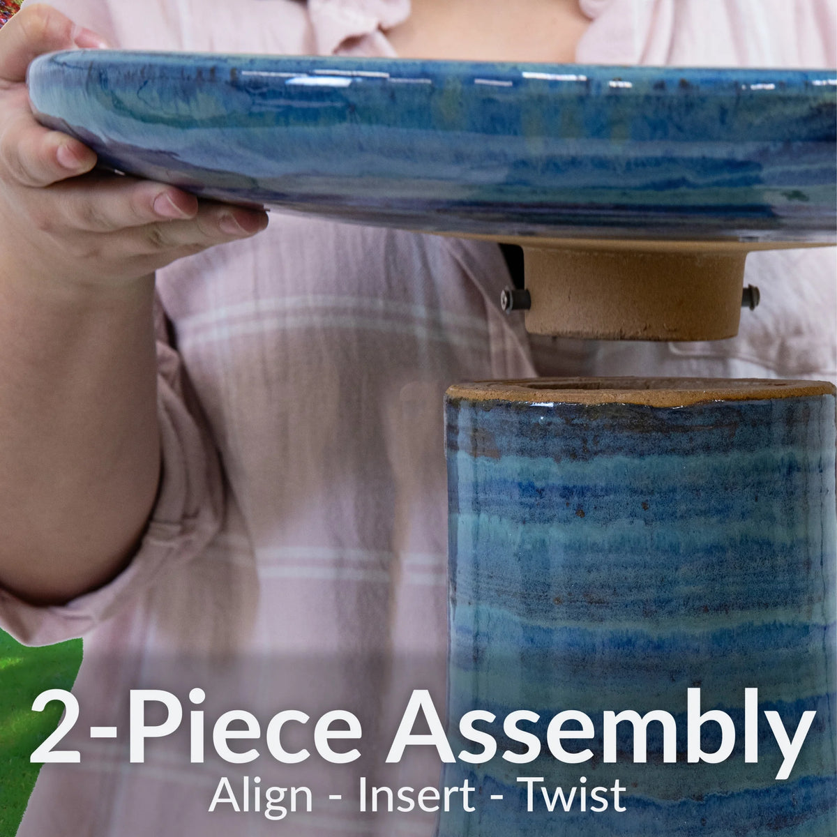 Sunnydaze Freestanding Ceramic Outdoor Bird Bath, Glazed, UV-Resistant Galaxy Blue Finish