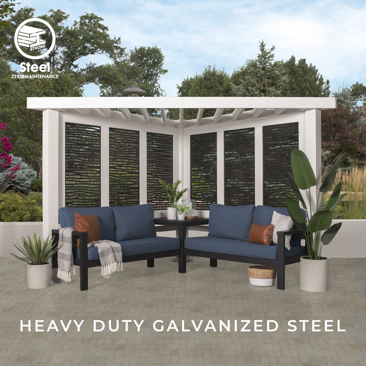 Backyard Discovery Ridgedale 12x8' Galvanized Steel Cabana Corner Pergola, Canopy, Seating