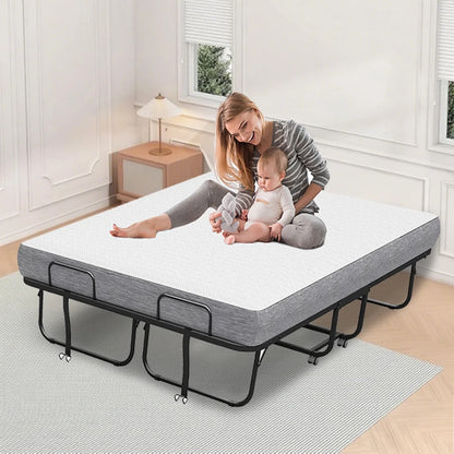 Full Size Folded Bed with Mattress, 75" x 54" Folding Bed, Twin Bed, Rollaway Bed Guest Bed for Adults with Sturdy Frame