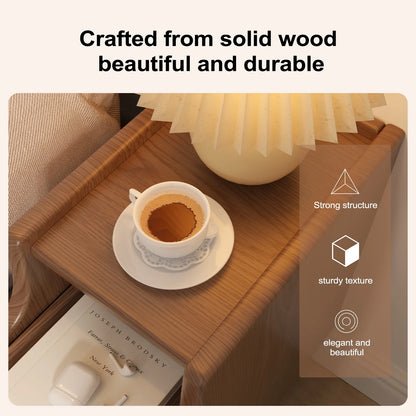 Small Nightstand,Solid Wood Nightstand with Drawers, Walnut Bedside Table for Bedroom