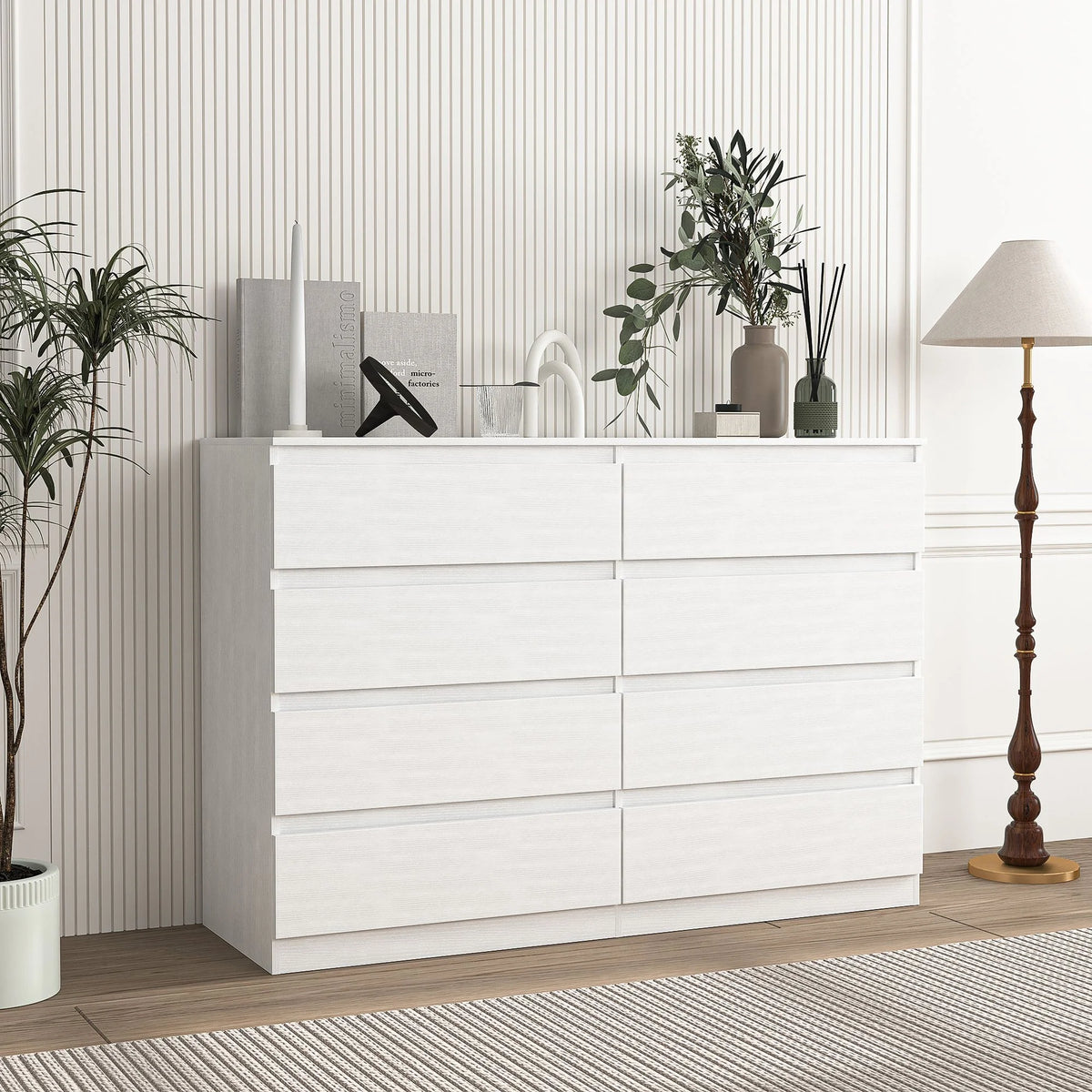 Resenkos Modern Mid Century 6 Drawer Wide Dressers Chests for Bedroom, Chest of Drawer Organizer Grey