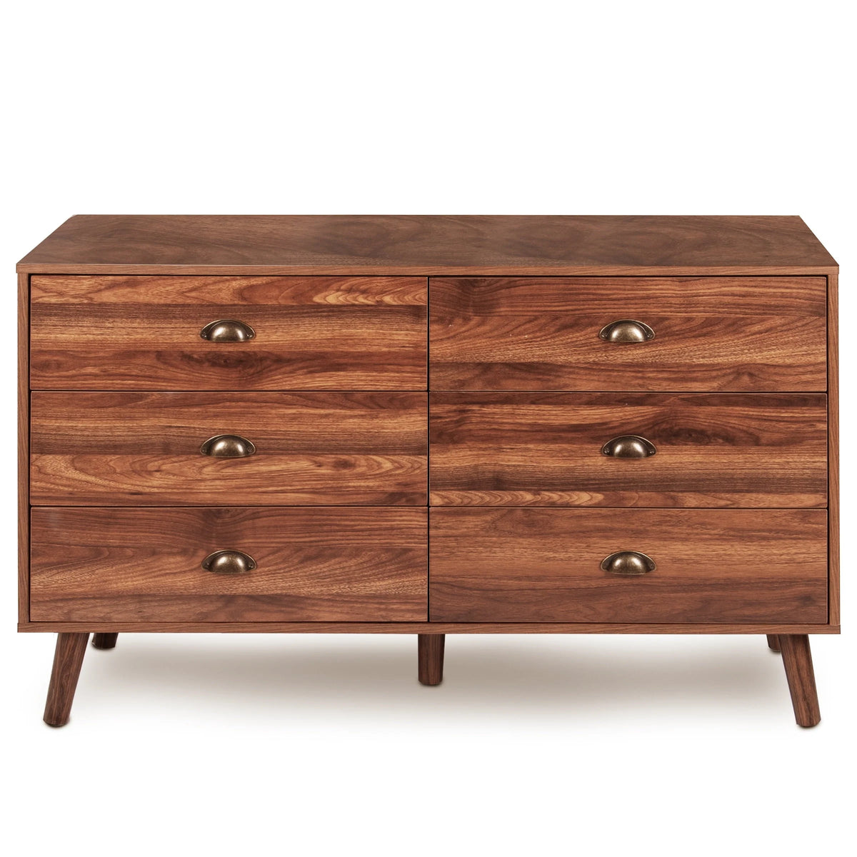Polar Aurora Wood Dresser for Bedroom with 6 Drawers, Mid Century Modern Chests of Drawer with Metal Handles