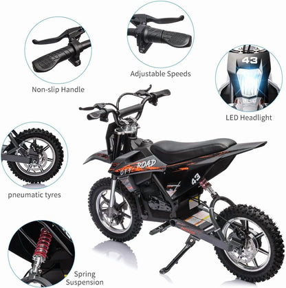 Nasitip Electric 350W Dirt Bike for Kids 8-16 year - Black