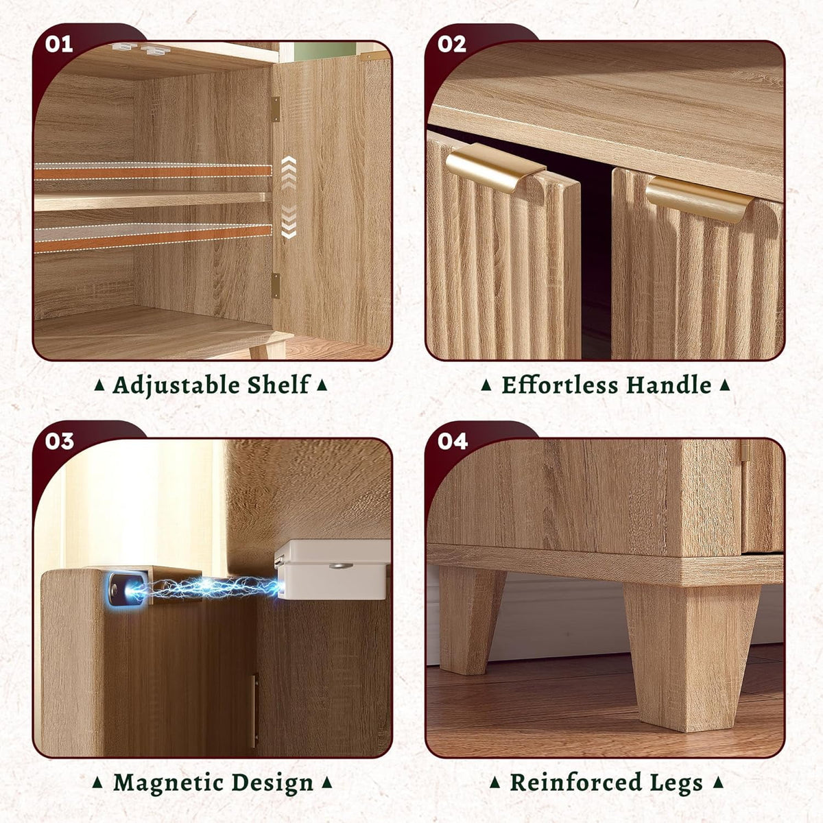 Bookshelf Arched Cabinet,5-Tier Arched Bookcase with Doors and Adjustable Shelves,Wooden Storage Cabinet with Open Display Shelf for Office,Living Room��Light Oak